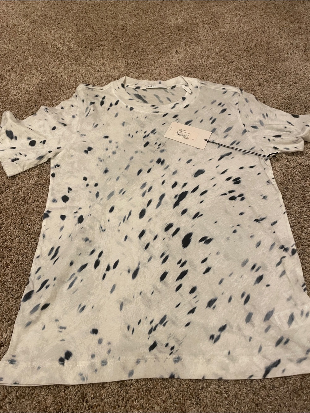 Women’s Crewneck T-Shirt in White with Navy Speckle Print